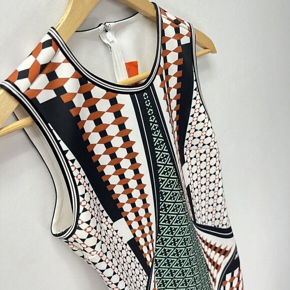 Clover Canyon Neoprene Sheath Dress Earth Tones Bold Print Graphic Sleeveless XS - Picture 4 of 11